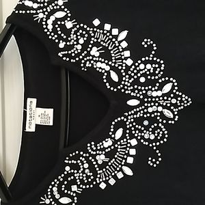 Vintage Notations Women Black Top with Sequins and Crystal Beads